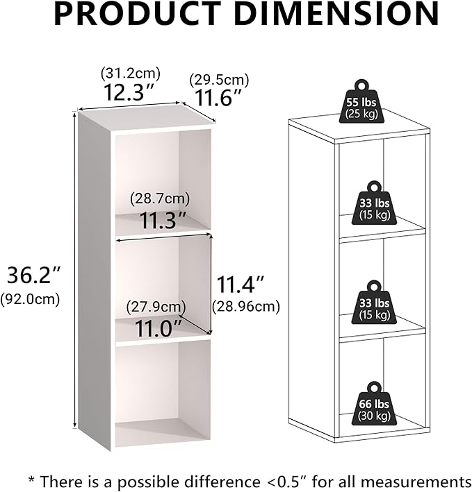 3 Cube Storage Organizer, Cube Shelf，3 Tier Cube Low Bookcase Freestanding Storage Display Organizer, Three-Cubes Open Shelf Bookshelf for Home Office (White, 3-Cube)