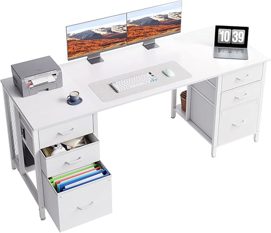 ODK 63 inch Computer Desk with File Drawers Cabinet, Modern Office Desk with Large Storage for Home Office, Study, Gaming, White