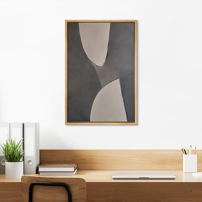 SIGNLEADER Framed Canvas Print Wall Art Minimalist Gray Curved Shape Abstract Illustration Modern Art Decorative Zen for Living Room, Bedroom, Office - 16"x24" NATURAL