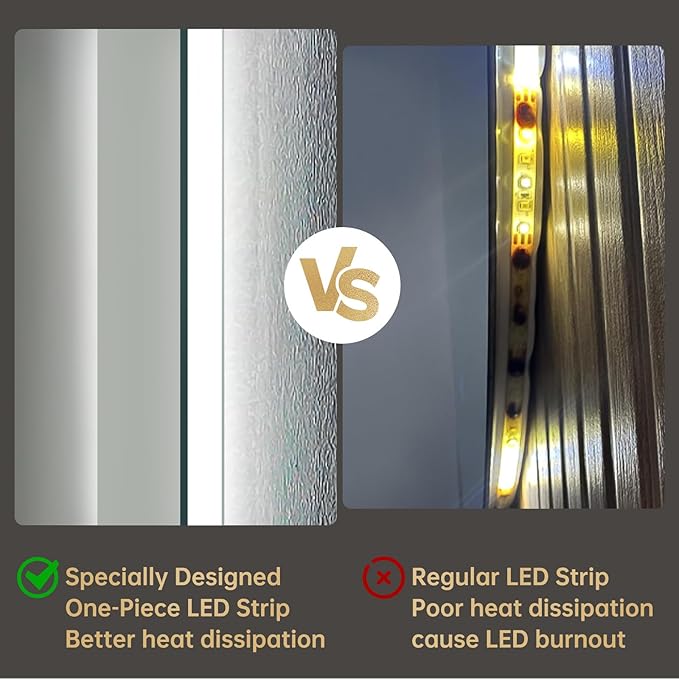 LOVESPEJO 22"x30" Backlit Mirror Bathroom, Lighted Bathroom Mirror with Lights, Fogless, Dimmable, 3 Color Changing, Shatterproof, Horizontal/Vertical（no Motion Sensor）
