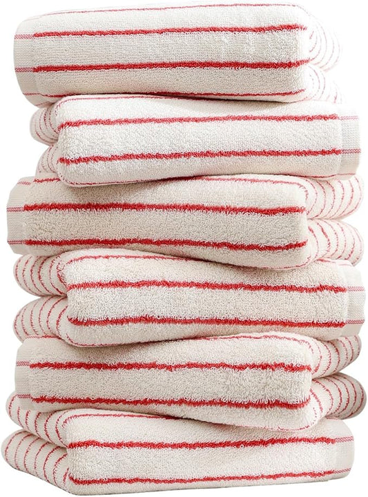 Striped Towels for Bathroom, 6 Pack Bath Hand Towels 100% Cotton Absorbent Quick Dry Face Towels for Bathroom Showering & Guest & Men and Women, 13” x 29”, Red and White Stripe