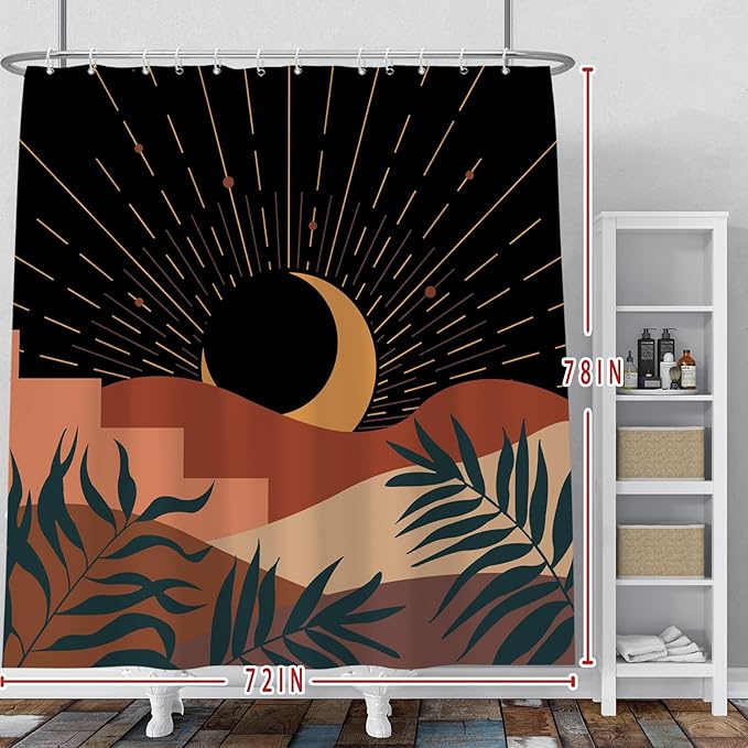 Baocicoo Boho Abstract Moon Shower Curtain Mid Century Sunset Mountain Shower Curtain for Bathroom Minimalist Aesthetic Bathroom Decorations Waterproof Curtain for Bathroom with Hooks 72x78 Inches