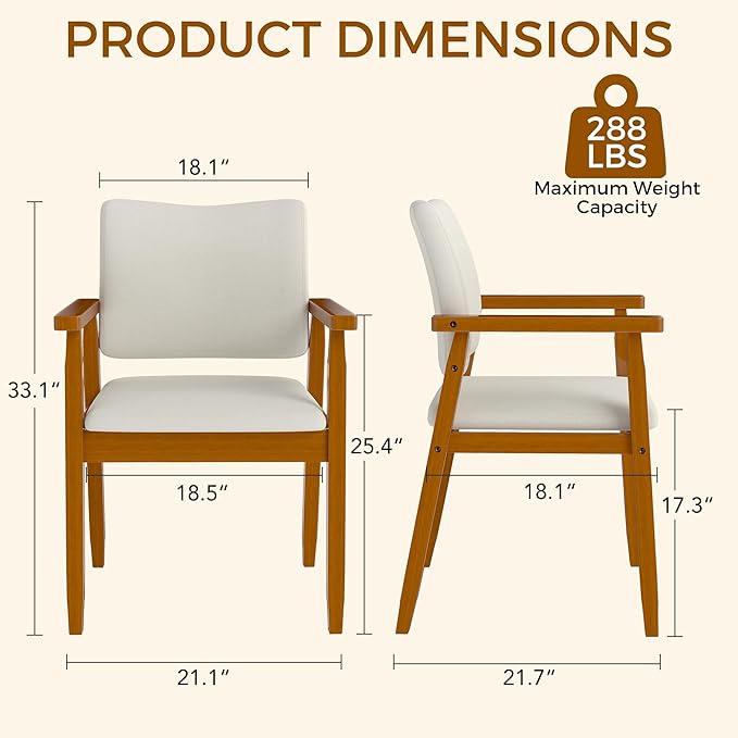Set of 4 Walnut Dining Chairs, Wood Arm and Legs Chairs,Beige Color Living Room Chairs for Decor Furniture