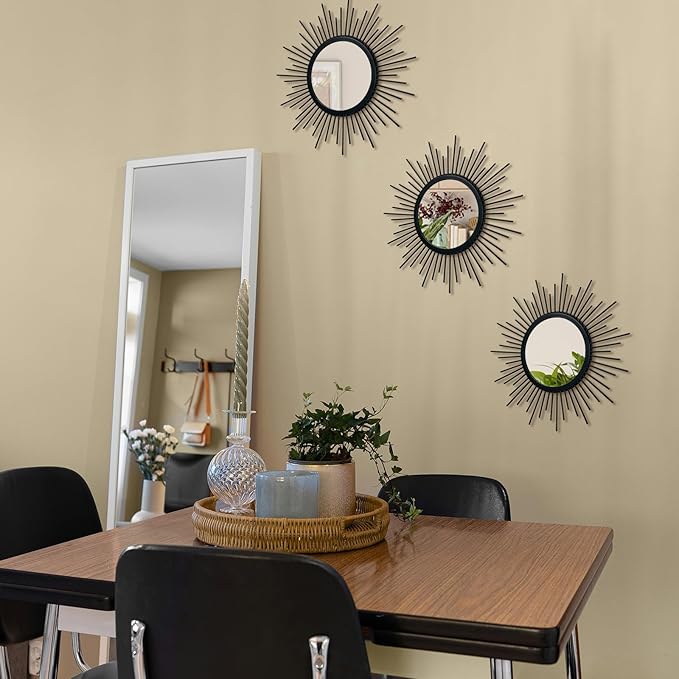 Cityelf 3 Set Black Sunburst Mirrors for Wall Decorative Metal Mirrors Small Mirror Sets Decor Hanging Mirror Wall Sculpture for Bedroom Living Room Entryway