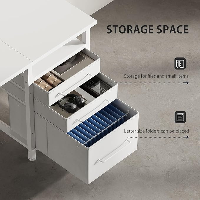 Maihail 47" Computer Desk with Drawers, Desks for Bedrooms, Writing Desk with Storage, Work Desk for Small Space, White