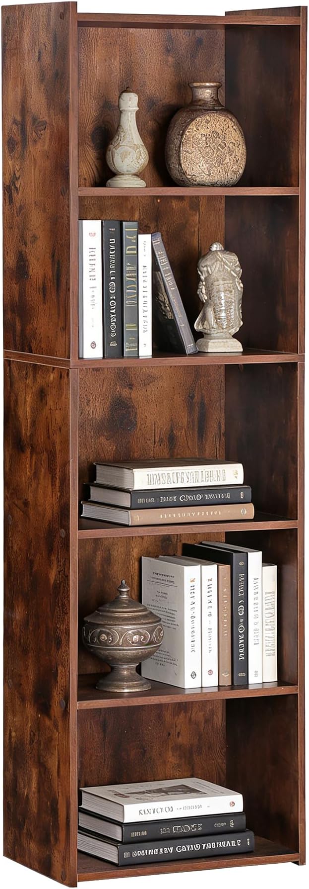 SUPER DEAL 5-Tier Open Shelf Bookcase and Bookshelf, Freestanding Display Shelves Narrow Cube Storage Organizer for Small Spaces Kids Bedroom Living Room Home Office Apartment, 52 Inch, Rustic Brown