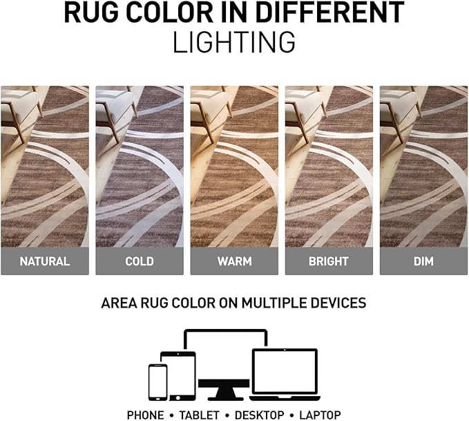 Rugshop Modern Wavy Circles Design Runner Rug, Carpet with Jute Backing for Hallway, Entryway, or Kitchen, Brown, 2' x 7'2"