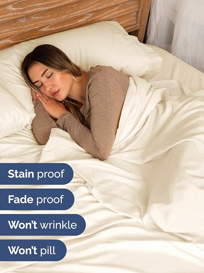 Extra Deep Split King Sheet Set - 7 Piece Breathable and Cooling Sheets - Hotel Luxury Bedding for Women, Men, Kids & Teens - Easy Secure Fit - Soft and Wrinkle Free - Extra Deep Pockets - Off White