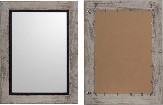 YOSHOOT Rustic Wooden Framed Wall Mirror, 30"x20", Natural Wood and Iron Bathroom Vanity Mirror for Farmhouse Decor, Vertical or Horizontal Hanging