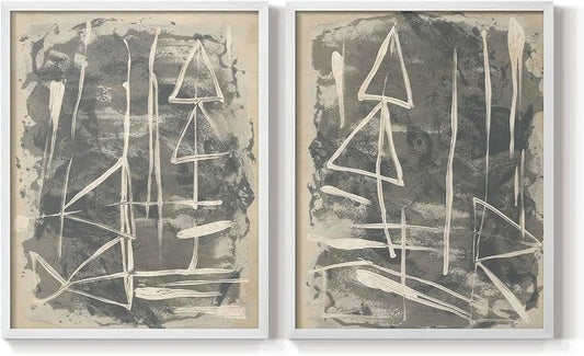 Renditions Gallery Set of 2 Peel & Stick Framed Prints, Trendy Abstract Wall Art, Textured Linework Striking Wall Decor, Re-Stickable - Ready to Hang - 22"x28" - White Frame LT588