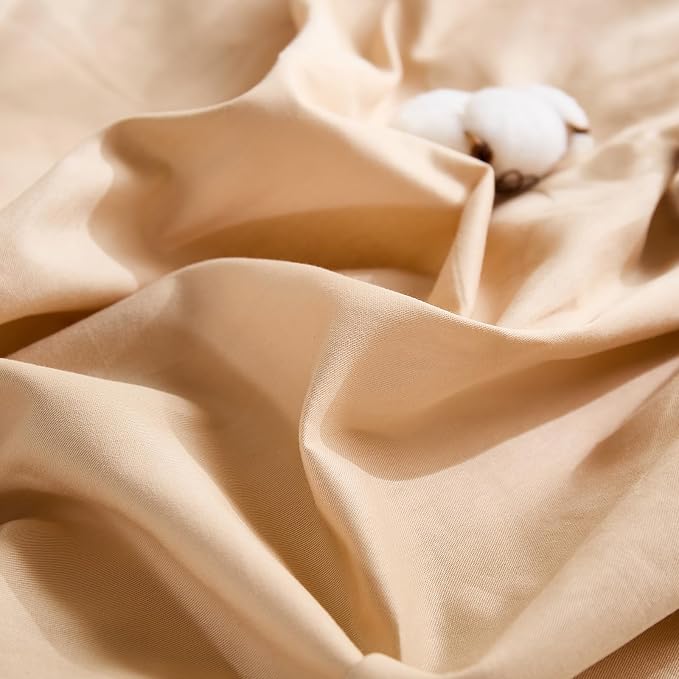 100% Washed Cotton Duvet Cover Queen Size – Sandy Beige, Linen-Like Texture, Super Soft & Breathable Bedding Set, 3-Piece Durable Percale Comforter Cover