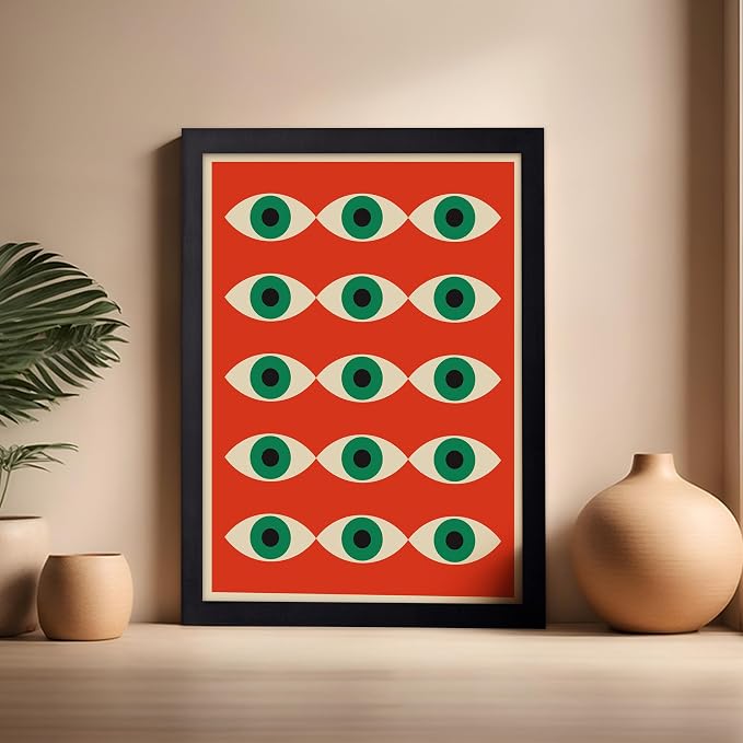 Poster Master Bauhaus Poster - Red Evil Eye Print - Graphic Design Art - Eye Art - Geometric Art - Chic Boho Art - Mid Century Modern Art - Living Room or Bedroom Wall Decor - 16x20 Black Framed