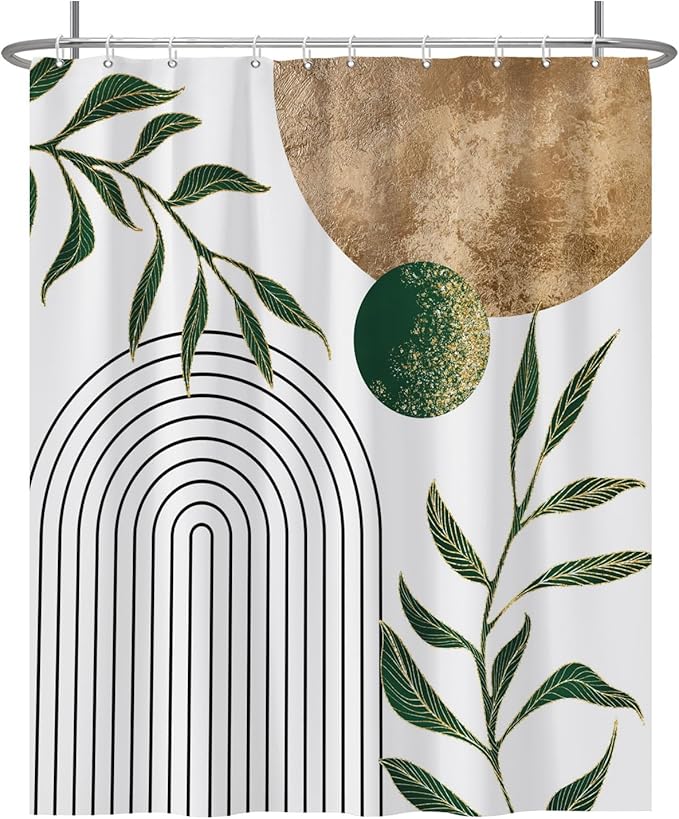Baocicoo Mid Century Minimalist Shower Curtain Green Abstract Moon Contemporary Sun Semicircle Shower Curtain for Bathroom Geometric Aesthetic Bathtub Bathroom Decorations with Hooks 60x72 Inches