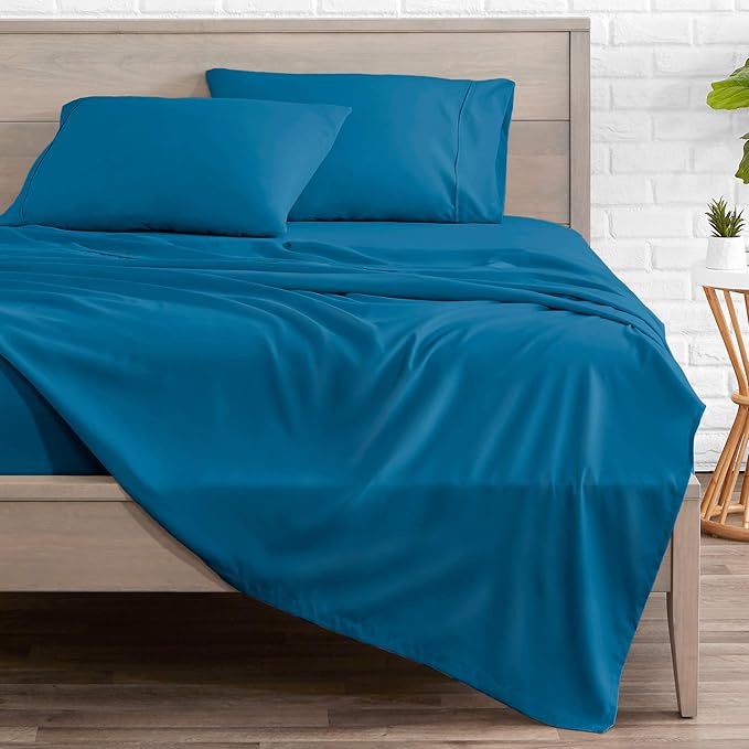 Bare Home Twin XL Sheet Set - 1800 Ultra-Soft Microfiber Twin Extra Long Bed Sheets - Double Brushed - Deep Pockets - Easy Fit - 3 Piece Set - Bedding Sheets & Pillowcases (Twin XL, Medium Blue)
