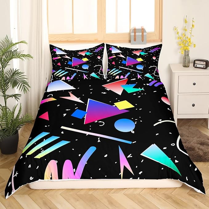 Memphis Duvet Cover Set Twin Size, Colorful Geometric Abstract Bedding Set for Kids Boys Girls, Retro 80s 90s Fashion Style Comforter Cover Soft Polyester Quilt Cover with 1 Pillowcase,No Comforter