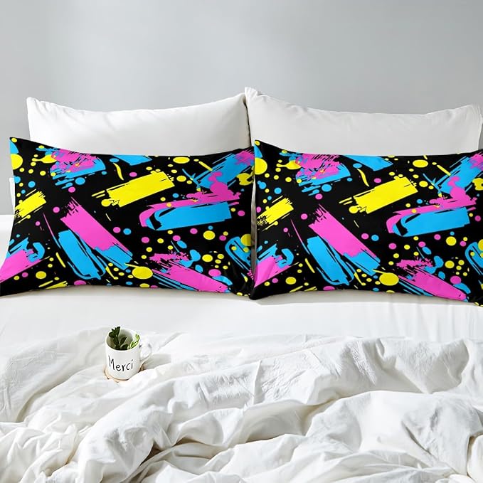 Retro 80S Style Bedding Set Twin,Abstract Geometric Pattern Duvet Cover Urban Modern Design With Circles and Rectangle Comforter Cover Colorful Pop Art Inspired Pattern Quilt Cover for Boys Child