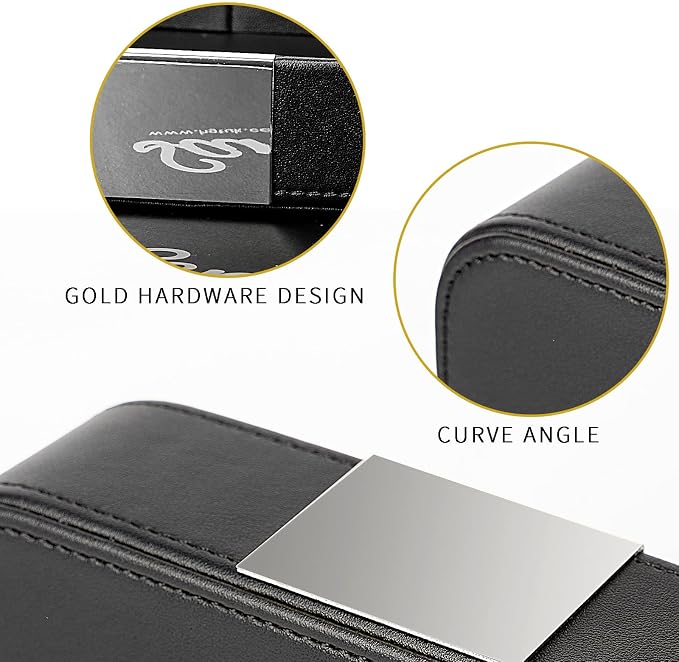 SANZIE Luxury Leather Tray Organizer Valet Tray Key Tray for Entryway Table Desktop Storage Catchall Tray Decorative Tray for Jewelry Keys Wallet Phone Watch (Metal Silvered, Black)