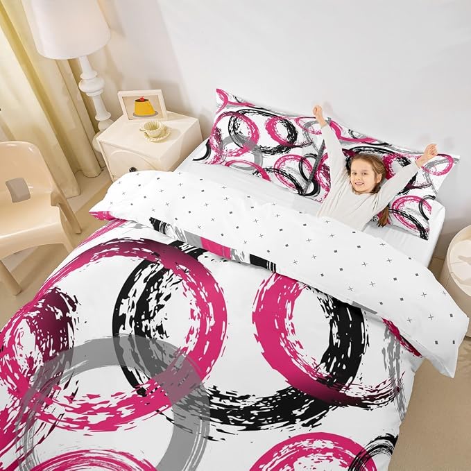 Geometric Circle Duvet Cover Set Toddler Size,Retro Striped Swirls Bedding Set,Girls Women Room Decor,Modern Abstract Texture Art Simple Comforter Cover,Pink White Quilt Cover,1 Pillowcase(No Filler)