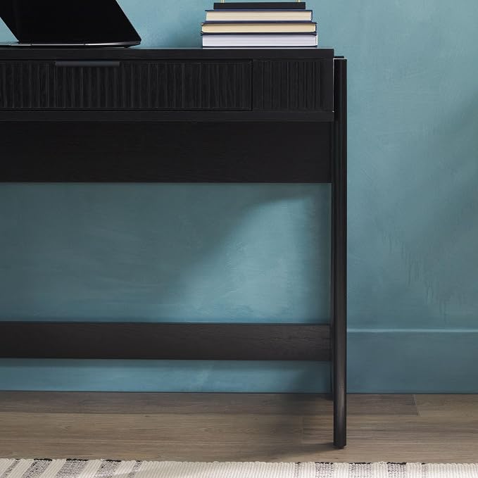 Walker Edison Transitional Style Furniture, Reeded Detail, Lift-Top Desk with Drawer and Storage Cubby, Sitting to Standing Desk, Soft Self-Close Desktop, 38 Inch, Black