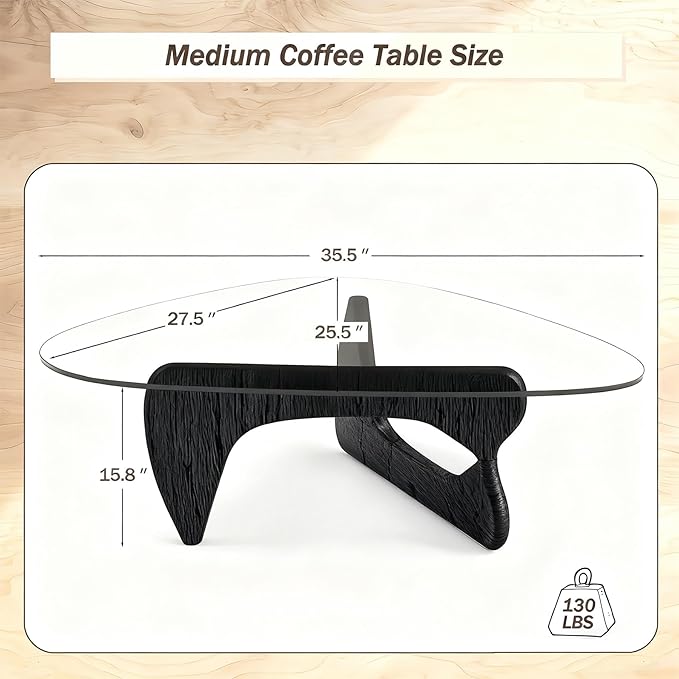 Modern Coffee Table for Living Room, 35.8" Minimalist Black Center Table with Triangle Tempered Glass & Sturdy Solid Legs, Unique Tea Tables, Cheap