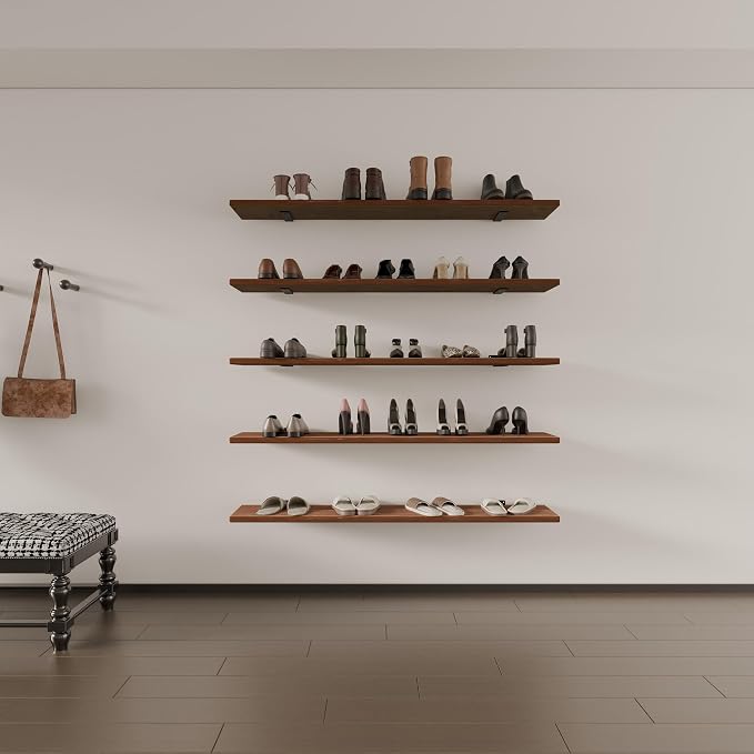 5 Tier Book Shelf,Long Floating Shelf for Wall 48 inch,Rustic Bookcase Long Shelves,Wall Mounted Bookshelf for Books/Lego/Plants