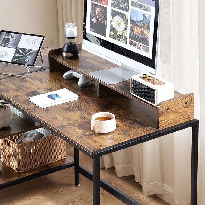 Computer Desk 47-inch with Storage Shelf - Vintage Ideal Gaming Desk for Bedrooms, Small Spaces, and Home Offices Modern Writing Desk for PCs.