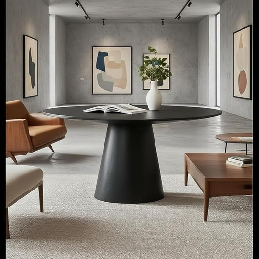 47" Round Dining Table for 4-6, Modern Mid Centery Farmhouse Wood Round Kitchen Table for 4-5 People with Circle Pedestal Base for Dining Room Living Room Dinner Restaurant Furniture, Black