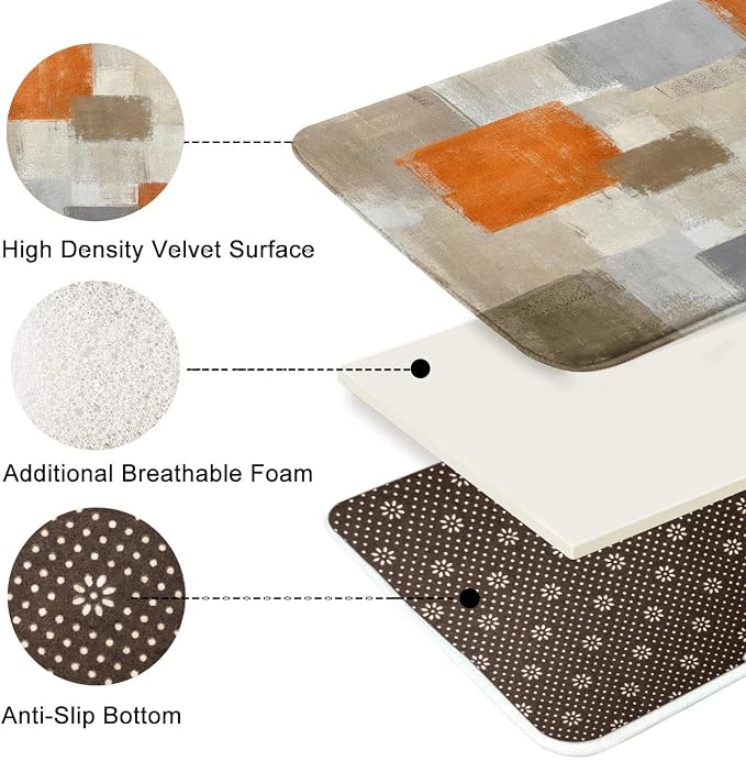 Britimes Bath Mat for Bathroom No Slip Orange Gray Abstract Graffiti Geometric Cover Floor Rug Carpets Floor Mat Bathroom Decorations 18x30 inches for Kitchen Bedroom