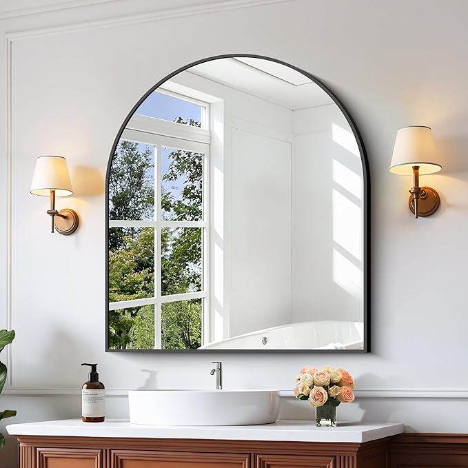 CIRCUMI Arched Wall Mirror, 36"x40" Black Arched Mirror with Tempered Glass, Metal Frame, Large Size for Bathroom, Living Room,Entryway,Over Sink, Arch Mirror for Decor,Shatterproof&Crystal-Clear