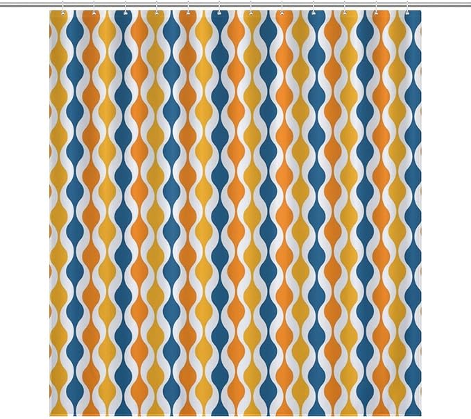 Mid Century Shower Curtain,Retro Colourful Modern Abstract Geometric 1960s Decor Bathroom Curtain Polyester Waterproof Fabric 66x72in（168x183cm）