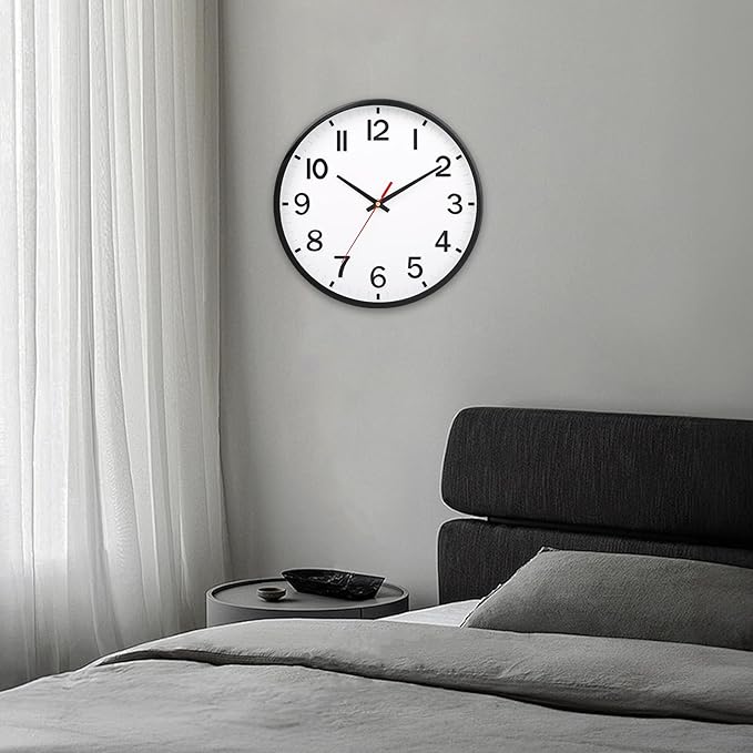 Wall Clocks Battery Operated 12 inch Modern Wall Clock,Silent Non Ticking Wall Clock for Living Room Bedroom Kitchen Office Classroom Decor (White and Black)