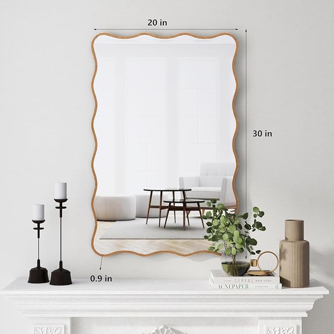 SHYFOY Wall Mirror Decorative, Antique Mirror Gold Wavy Mirrors 20x30” Irregular Mirrors Asymmetrical Ripple Wall Mirrors Abstract for Hallway Living Room Bedroom Entryway