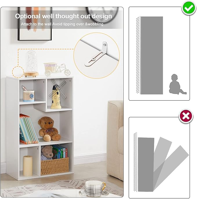 VECELO 5 Cube Modern Bookcases, 3 Tier Bookshelves, 31 Inch High Cubby Storage Organizer, Shelf Hight Up to 12.8 Inches Suit for Most Books, Vertical or Horizontal Use Available,Pearl White