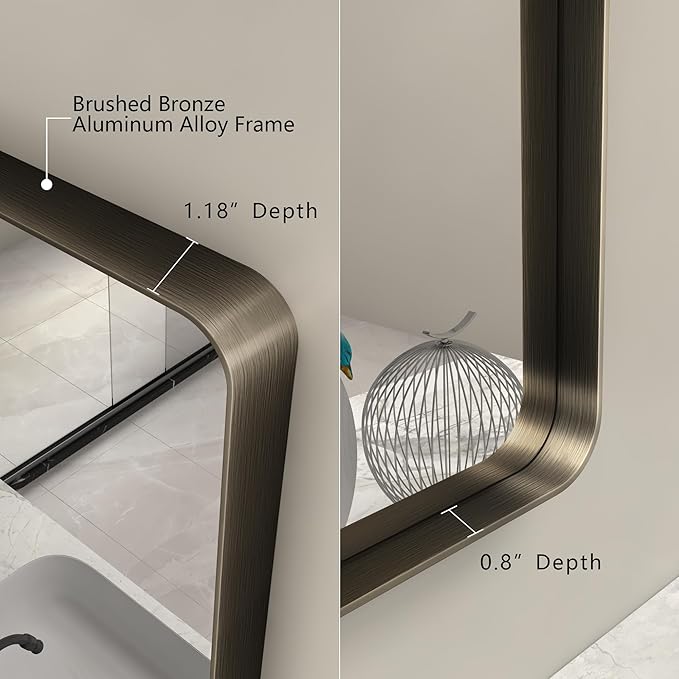 24x30 Bronze Bathroom Mirror, Brushed Metal Bathroom Vanity Mirrors for Wall, Rounded Corner Bronze Rectangle Mirror for Farmhouse, Bedroom, Anti-Rust (Horizontal/Vertical)