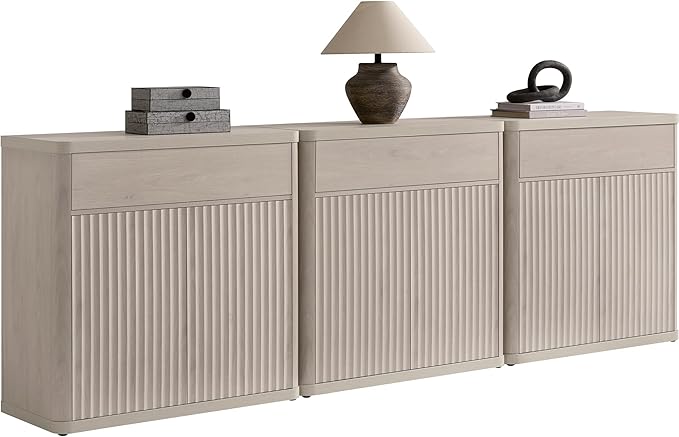 SICOTAS Buffet Cabinet with Storage - Accent Fluted Storage Cabinet with 6 Doors & 3 Drawers Sideboard Credenza Buffet Table Console Cabinets for Living Room Kitchen Dining Room Entryway Office