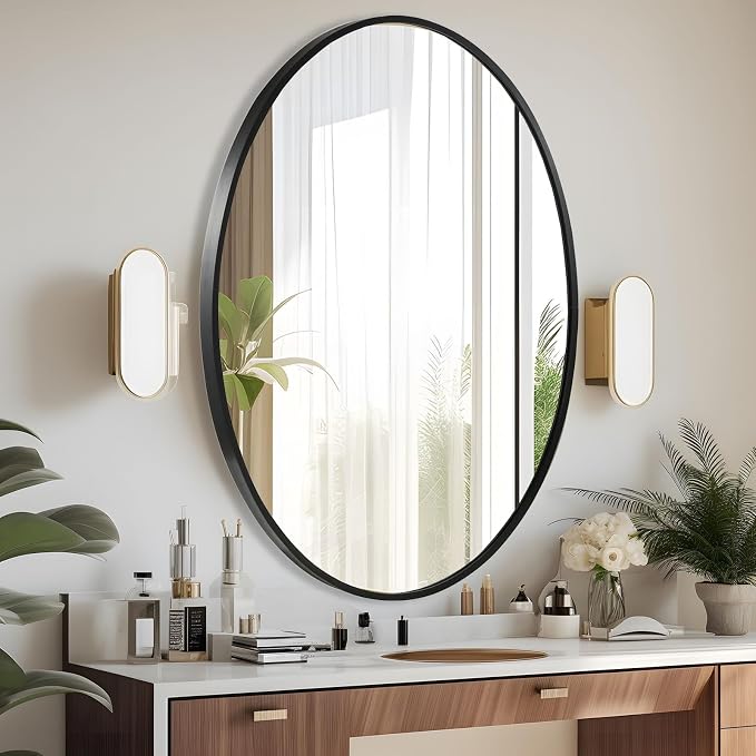 Oval Wall Mirror, 20"x28" Black Oval Vanity Mirror, Bathroom Mirror of Metal Frame, Home Decorative Wall Mounted Mirror for Bathroom, Living Room, Entryway, Vanity