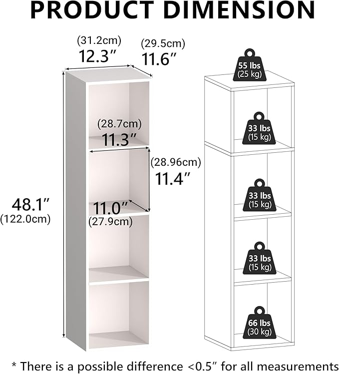 4 Cube Storage Organizer, 4 Tier Cube Low Bookcase Freestanding Storage Display Organizer, Four-Cubes Open Shelf Bookshelf for Home Office (White, 4-Cube)