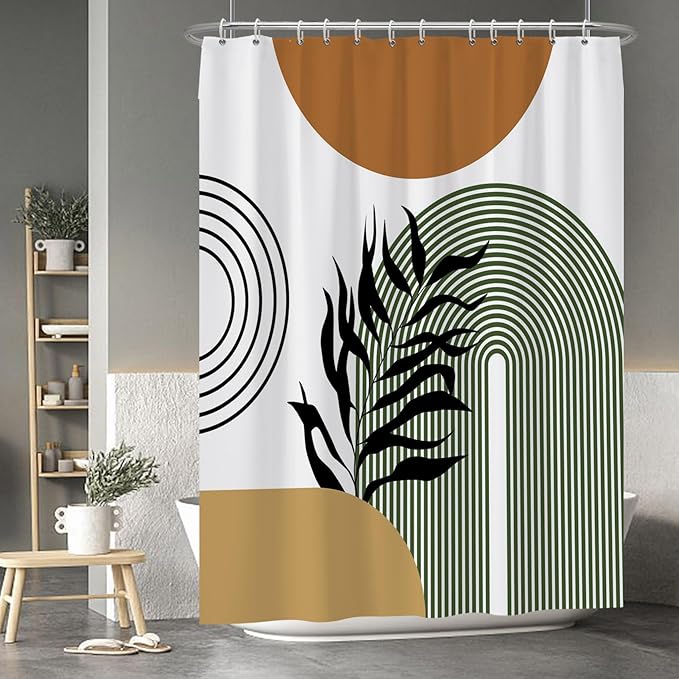 Baocicoo Boho Mid Century Abstract Leaf Plant Botanical Tropical Palm Shower Curtain for Bathroom Hotel Bathtub Cubicle Living Room Decor Fabric Shower Curtain with Hooks 72x96 Inches