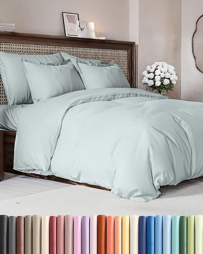 Duvet Cover King Size - Extra Soft King Size Duvet Cover - Lightweight, Breathable & Cozy - Easy Care & Fade Free w/Zipper Closures & Ties - 104" x 90" Inches - (Ice Blue) Comforter Not Included