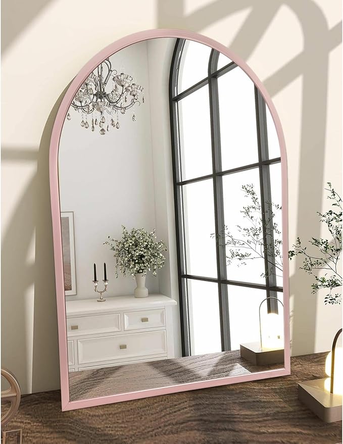 Arch Wall Mirror Metal Frame Bathroom Wall-Mounted Mirror for Entryway Living Room Bedroom Vanity Wall Decor Rose Gold 20"x16"