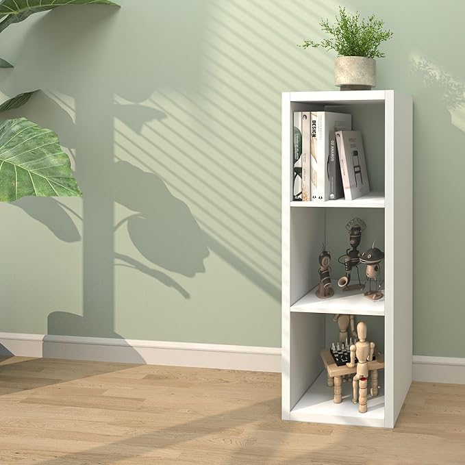 CTESNE【2026 Wooden Thick Frame 3 Cube Storage Organizer Shelf with Anti-Tipping Kits + Reversible Open Back Bookcase, Horizontal and Vertical Dual-use（White,11inch）