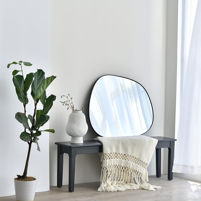 ELEHUME Asymmetrical Wall Mirror for Decor 27"*35", Modern Black Framed Wall Mirror for Living Room Bathroom Bedroom Entryway ELE-STOU-0063HEI