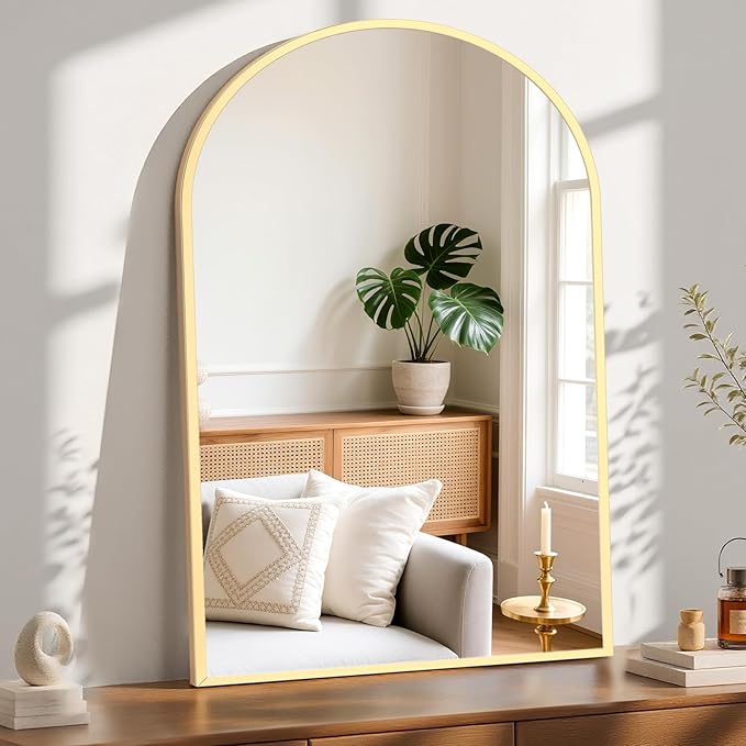 NEWBULIG 40X30 Inch Arched Bathroom Mirror for Wall, Vanity Bathroom Mirrors for Over Sink Tempered Glass, Anti-Rust Arched Metal Framed, Hangs Horizontally or Vertically, Farmhouse Home Decor, Gold