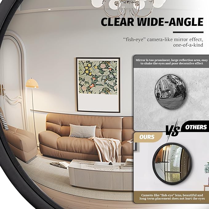 12" Matte Black Round Convex Mirror, Small Circle Wall Mirror with Thick Metal Framed, Round Decorative Wall Mirror for Bathroom, Vanity