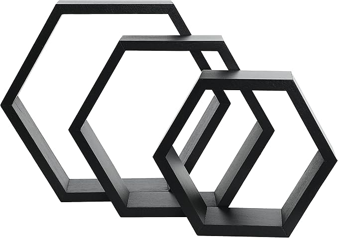 PHOENANCEE Hexagon Floating Shelves,Honeycomb Shelves Set of 3,Wall Mounted Wood Farmhouse Hexagonal Storage Shelf for Bathroom, Kitchen, Bedroom, Living Room