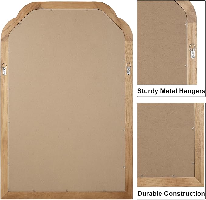 Wood Bathroom Mirror for Wall, 36 x 24 Inch Large Decorative Wall Mirror with Rustic Wooden Frame for Living Room, Vanity, Bedroom, Entryway, Farmhouse
