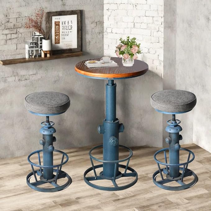 Topower Industrial Bar Table 38.58-48.43" Adjustable Pub Table Kitchen Dining Coffee Bistro Table Antique Blue