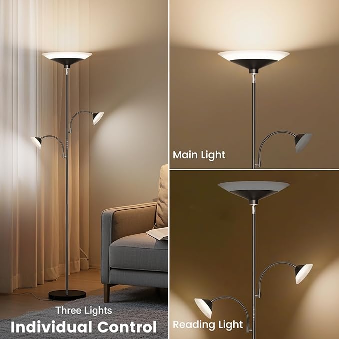 SIBRILLE 3 Way Torchiere Floor Lamp - 42W Dimmable LED Tree Standing Lamp with Remote, 2300LM, Color Changing, 72" Tall Bright Floor Lamp for Living Room Bedroom Office