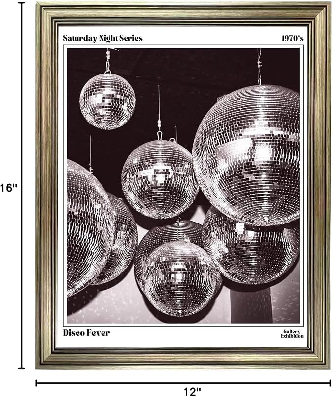 Disco Ball Wall Art, Vintage Framed Print Posters for Room Aesthetic Decor, Trendy Retro 70s Decor Funky Music Wall Art, Preppy Bar Cart Canvas Artwork
