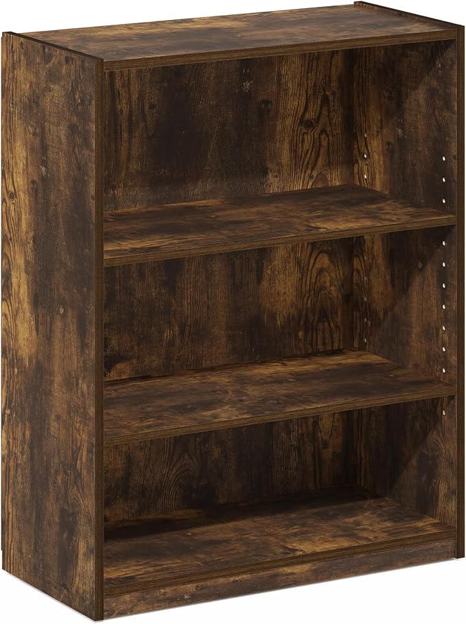 Furinno GEHRY Book Shelf, 3-Tier Small Bookshelf, Bookcase with Adjustable Shelves, 11.6 x 24.8 x 31.6, for Organization and Storage, for Living Room, Bedroom, Home Office, Amber Pine